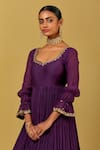 Shop_Ikshita Choudhary_Purple Chanderi Embroidered V Neck Anarkali_Online_at_Aza_Fashions