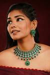 Shop Ishhaara Green Stones Carved Floral Embellished Choker Necklace Set Online at Aza Fashions Shop_Ishhaara_Green Stones Carved Floral Embellished Choker Necklace Set _Online_at_Aza_Fashions