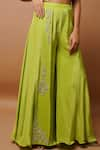 Shop_Ahi Clothing_Green Natural Crepe Hand Embroidered Zardosi One Shoulder Bustier And Palazzo Set _Online_at_Aza_Fashions