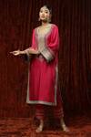 Shop Shikhar Sharma Pink Silk Chanderi Embroidered Pearl Round Neck Kurta Pant Set Online at Aza Fashions Shop_Shikhar Sharma_Pink Silk Chanderi Embroidered Pearl Round Neck Kurta Pant Set _Online_at_Aza_Fashions