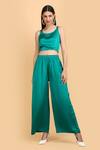 Shop_Label Ivish_Green Silk, Satin Round Neck Lapel Collar Blazer Trouser Set _Online_at_Aza_Fashions