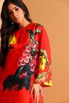 Shop_Moh India_Red Silk Keyhole Neck Flower Print Tunic_Online_at_Aza_Fashions
