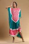 Shop_Etasha by Asha Jain_Green Gajji Silk Draped Bandhani Kaftan_Online_at_Aza_Fashions