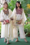 Shop_Ekavira_White Cotton Embroidered Round Kaftan And Palazzo Set _Online_at_Aza_Fashions