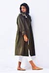 Shop_Kharakapas_Green Heavy Twill Lapel Double Breasted Trench Coat  _Online_at_Aza_Fashions