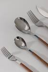 Shop_Table Manners_Silver Stainless Steel Wood And Cutlery Set_Online_at_Aza_Fashions