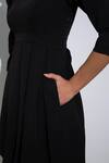 Pocketful Of Cherrie_Black Crepe Plain V Neck Box Pleated Dress _Online_at_Aza_Fashions