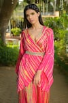 Shop_Disha Kahai_Pink Satin Silk Hand Embroidered Tie-dye V Pattern Overlap Top And Palazzo Set _Online_at_Aza_Fashions