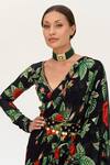 Shop_SANAM_Black Silk Chiffon Rosamund Pre-stiched Ruffle Saree With Blouse For Women_at_Aza_Fashions