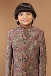 Shop_Kora By Nilesh Mitesh_Maroon Velvet, Cotton Sequins, Embroidery Mughal Print Sherwani Set_Online_at_Aza_Fashions
