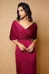 Shop_Ahi Clothing_Magenta Imported Velvet Plain Broad V Neck Wrap Dress _Online_at_Aza_Fashions