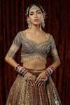 Buy_SHIKHAR SHARMA_Maroon Lehenga Brocade Embroidered Gota Paan Shaped Floral Pattern Bridal Set _Online_at_Aza_Fashions
