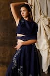 Shop_Eclat by Prerika Jalan_Blue Mysore Silk Embroidered Sequins Round Skirt With Draped Crop Top _Online_at_Aza_Fashions