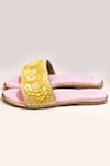 Buy_Soleart_Yellow Hand Embroidered - Floral Canary Sliders _Online_at_Aza_Fashions