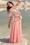 Shop_Nikita Vishakha_Multi Color Georgette, Silk Organza Floral Print Peplum Top And Sharara Set _Online_at_Aza_Fashions