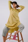 Buy_Tussah by Siddhi Shah_Green Cotton Plain Round Collar High Low Tunic  _Online_at_Aza_Fashions