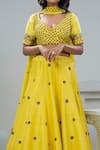 Buy_Nautanky_Yellow Blouse And Lehenga Raw Silk Dupatta Organza Embroidery Floral Wide V Set _Online_at_Aza_Fashions