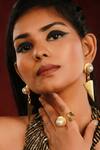 Shop_Ishhaara_Gold Plated Pearls Embellish Dangler Earrings And Ring Set _Online_at_Aza_Fashions