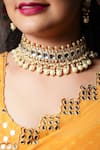 Shop_Ishhaara_Gold Plated Pearls, Diamonds Embellished Choker Set _Online_at_Aza_Fashions