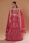 Two Sisters By Gyans_Pink Georgette, Net Sequins, Beads Round Neck Embroidered Lehenga Set _Online_at_Aza_Fashions