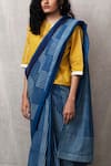 Shop_Banana Labs_Blue Cotton Stripe Round Saree With Crop Top _Online_at_Aza_Fashions