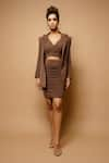 Shop_Ahi Clothing_Brown Imported Luxury Crepe Plain Coat Notched Full Sleeve Jacket And Skirt Set _Online_at_Aza_Fashions