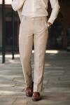 Shop_Raw & Rustic by Niti Bothra_Beige 40 Lea Solid Buttoned Hem Handcrafted Straight Pant _Online_at_Aza_Fashions