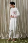 Shop_Kanika Sharma_White Kurta Crinkled Cotton Embroidered Resham Threads Band And Pant Set_Online_at_Aza_Fashions