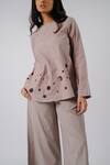 Buy_Tussah By Siddhi Shah_Grey Cotton Cut Work Round Neck Placed Pattern Tunic With Pant _Online_at_Aza_Fashions