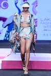 Buy_Limerick by Abirr N' Nanki_Multi Color 82% Polyester Printed Peacock Ofir Bikini Set With Skirt  _Online_at_Aza_Fashions