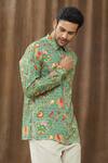 Buy_Siddhartha Bansal_Green Cotton Satin Floral Print Shirt_Online_at_Aza_Fashions