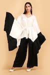 Shop_Label Ivish_Black Silk V-neck And White Kimono Jacket Trouser Set _Online_at_Aza_Fashions
