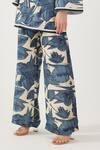 Shop_KoAi_Blue Heavy Cotton Silk Floral Flared Pant _Online_at_Aza_Fashions