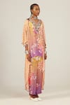 Shop_AMKA_Orange Crepe And Chiffon Printed & Hand Embroidered Animal Cape Rupa Tunic Set _Online_at_Aza_Fashions