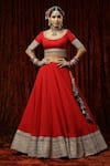 Buy_SHIKHAR SHARMA_Red Lehenga And Blouse Silk Chanderi Lal Gulab Bridal Set With Dupatta _Online_at_Aza_Fashions