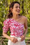 Shop B'Infinite Red Rayon Print Floral One Shoulder Top And Trouser Set Online at Aza Fashions Shop_B'Infinite_Red Rayon Print Floral One Shoulder Top And Trouser Set_Online_at_Aza_Fashions