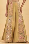 Shop_Aum By Asit And Ashima_Beige Silk Hand Embroidered Thread Halter Floral Panelled Sharara And Blouse Set _Online_at_Aza_Fashions