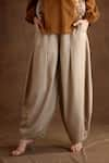 Shop_Nikasha_Beige Rayon Moss Embroidered Mirror Work Placement Baggy Pant _Online_at_Aza_Fashions