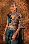 Shop_Aditi Gupta_Green Satin Woven And Embroidered Jamawar Pallu Pre-draped Saree With Blouse _Online_at_Aza_Fashions