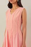 Shop_The Indian Cause_Peach Cotton Embroidery Thread V Neck Mastani Dress _Online_at_Aza_Fashions
