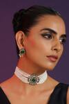 Shop_Swabhimann_Green Pearls Polki Studded Choker Necklace Set _Online_at_Aza_Fashions