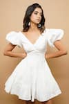 Ahi Clothing_White Poplin  Lining V Neck Tiered Short Dress _Online