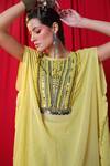 Shop_Enech_Yellow Shimmer Georgette Embroidered Kimono Tunic And Draped Skirt Set  _Online_at_Aza_Fashions