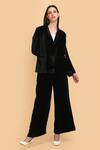 Shop_Label Ivish_Black , Velvet, Satin Round Neck Blazer Flared Trouser Set _Online_at_Aza_Fashions
