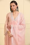 Shop_Neha Khullar_Pink Chanderi Silk, Cotton, Muslin Embroidery, Lace Front Gather Kurta Pant Set _Online_at_Aza_Fashions