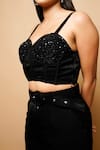 Shop_Ahi Clothing_Black Imported Velvet Embroidery Cutdana Sweetheart Stone Corset And Pant Set _Online_at_Aza_Fashions