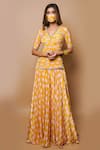 Shop_Ahi Clothing_Yellow Natural Crepe Digital Print Geometric Patterns V Short Kurta Lehenga Set _Online_at_Aza_Fashions