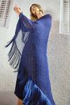 Shop_Style Junkiie_Blue Crepe, Georgette Sequins, Tassels Embroidered One Shoulder Cape Dress_Online_at_Aza_Fashions