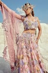 Shop_Nikita Vishakha_Purple Net, Jacquard Embroidery, Pearls Round Neck Zardozi Bridal Lehenga Set _Online_at_Aza_Fashions
