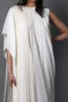 Shop_Swatee Singh_White Crepe Fringe Round Neck Asymmetric Dress _Online_at_Aza_Fashions